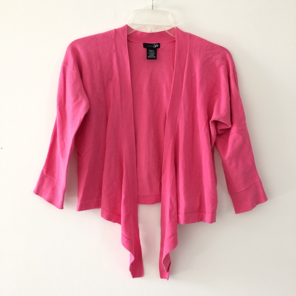 Bright Candy Pink Cotton Blend 3/4 Sleeve Cardigan